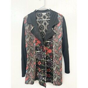 Paris Hues Velvet Burnout Long Cardigan / Jacket Bohemian Floral Size Large